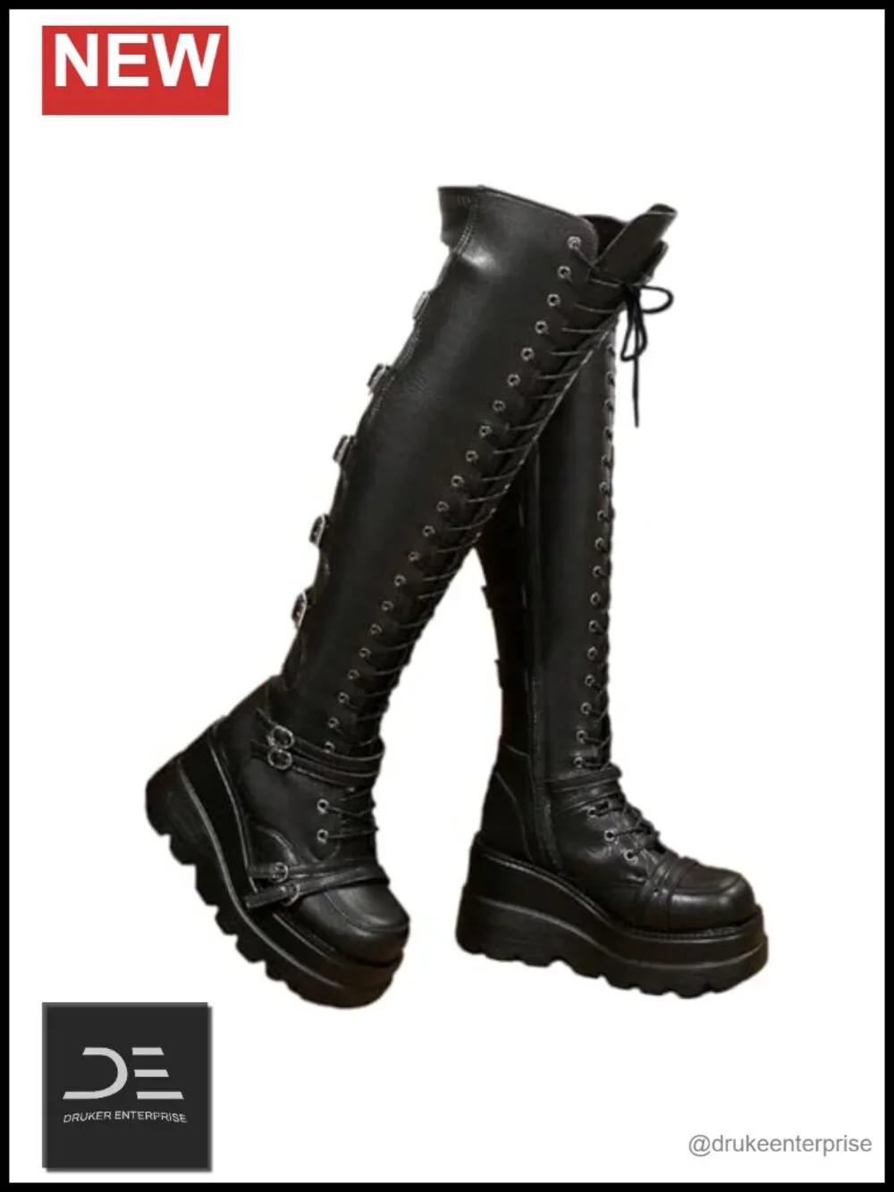 Over the Knee Boots for Women Goth Punk Thigh High Motorcycle Boots with